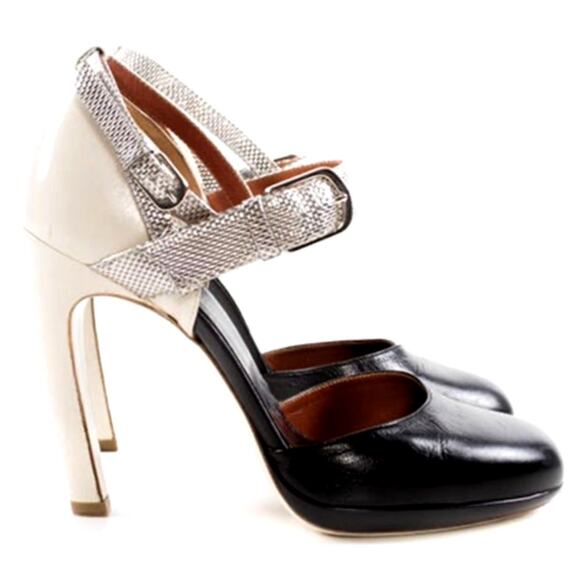 Dries Van Noten Leather D'orsay black cream gold platform pumps Size 37.5/US7 - Picture 3 of 15